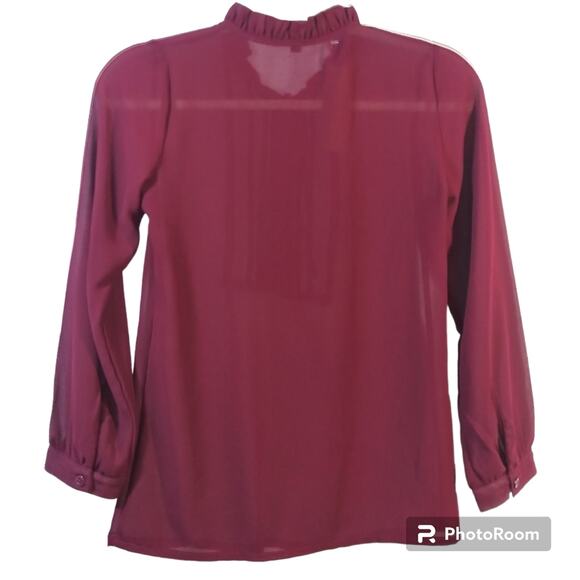 Haidi Burgundy Sheer Front Tie Blouse Top Size Small - Picture 2 of 7